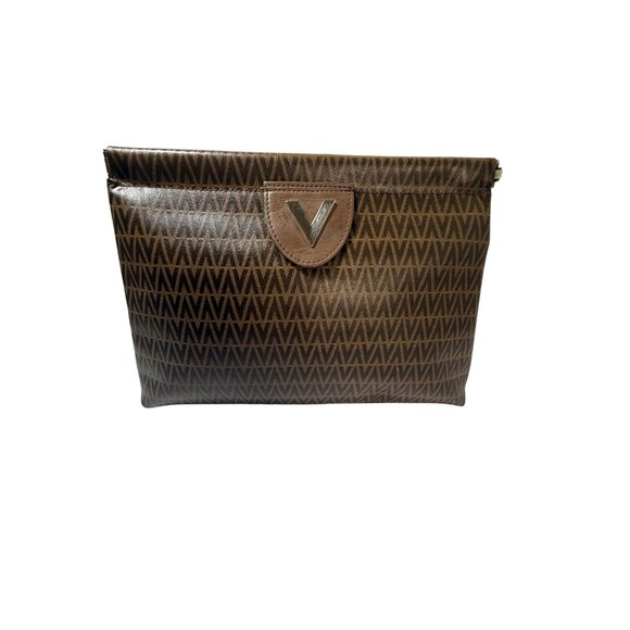 Authentic Valentino Brown Monogram Clutch Bag With V Logo‎ & Zip Closure - Picture 2 of 10